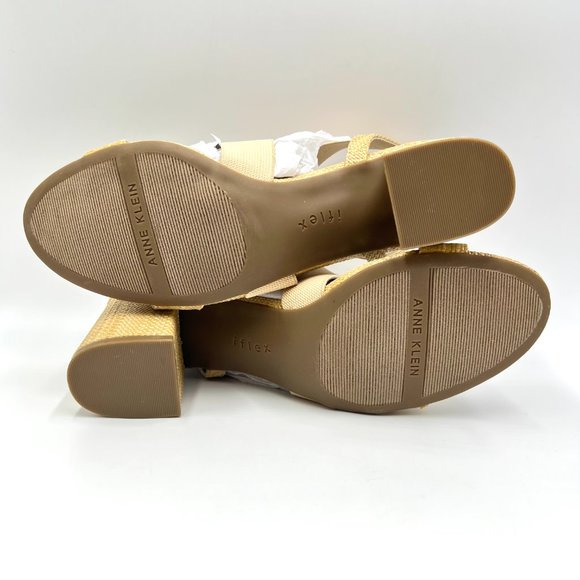 Anne Klein Ressa Beige Natural Raffia Woven Open Toe Block Heels Sandals Shoes - Picture 9 of 13